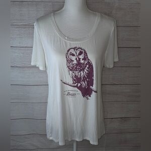 G.H. Bass & CO. Scoop Neck Tee With Owl Grapic Size Large